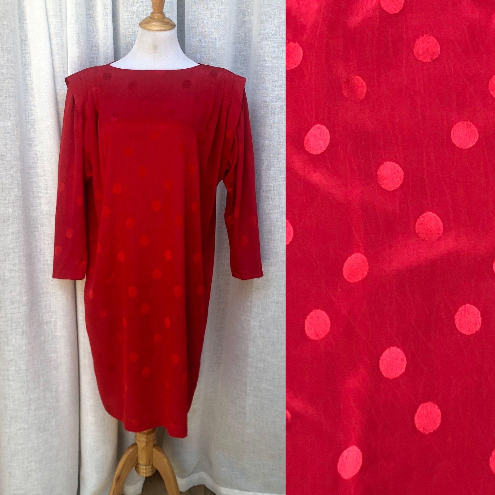 J&J Shift Red Dress With A Polka Dots Brocade Pattern